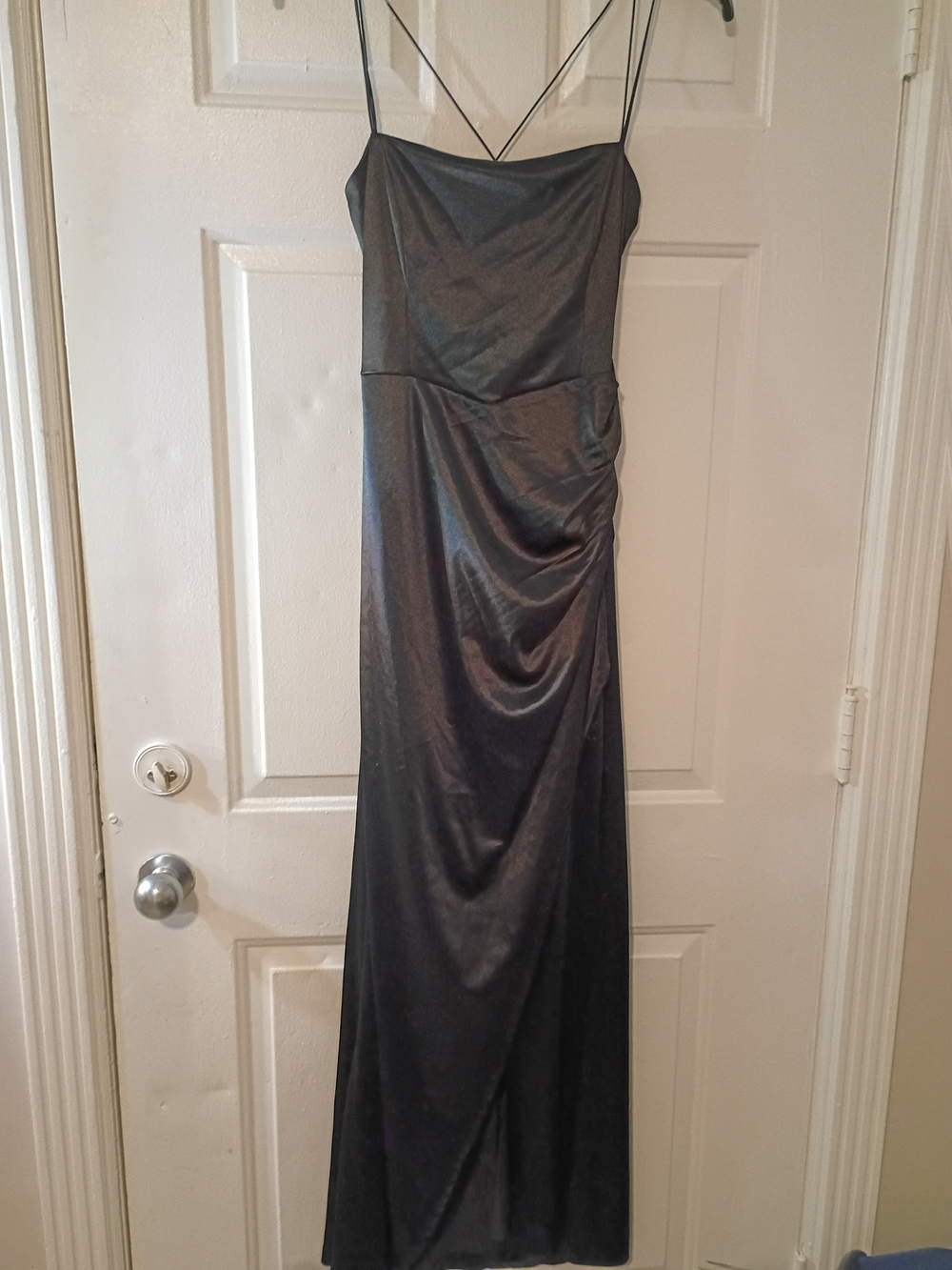 Emerald Sundae Black Satin Maxi Slip Dress